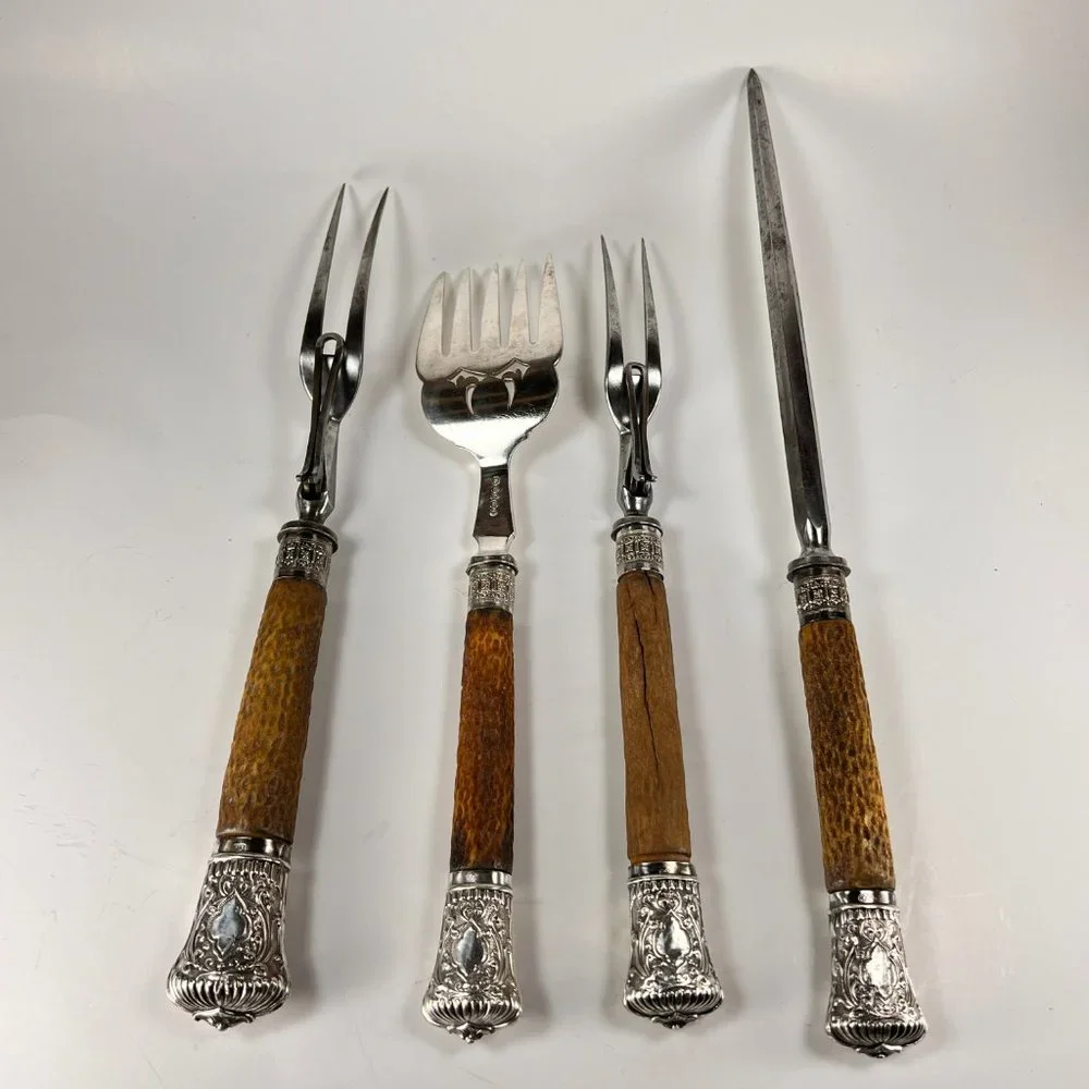 Vintage Antique Carving Set Harrison Bros & Howson 1880's Lot of 4